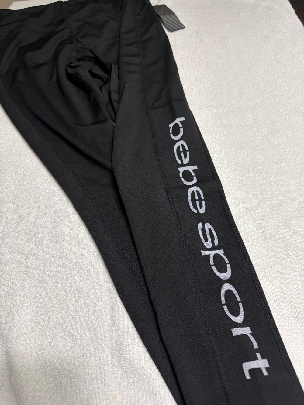 bebe Black Logo Side-Stripe Active Leggings